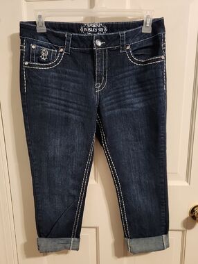 Paisley Sky Dark Blue Cropped Jeans with White Stitching